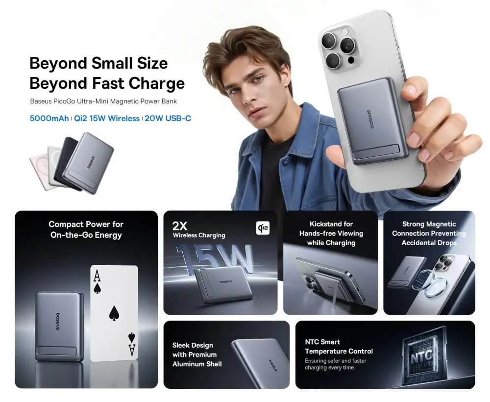 Baseus PicoGo AM31 Qi2 magnetic wireless charging power bank
