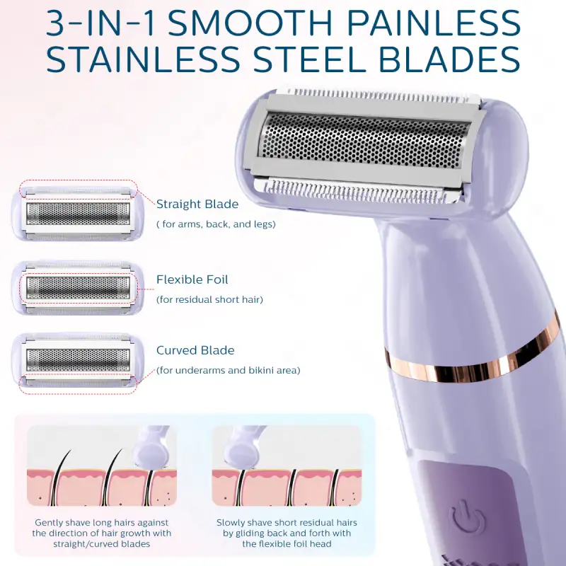 ENCHEN A1 Hair Removal Shaver with 3-in-1 stainless steel straight blade, flexible foil and curved blade