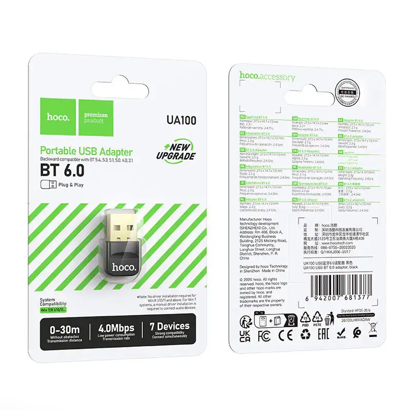 HOCO UA100 Bluetooth 6.0 USB Adapter for PC and Laptop