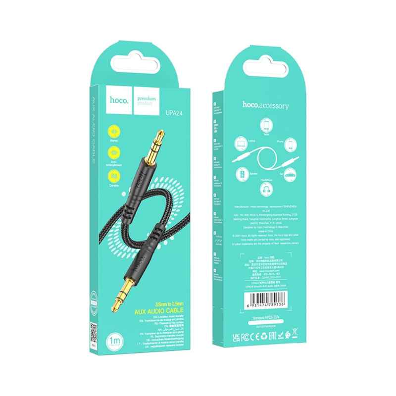 Hoco UPA24 AUX Cable 1M Original Packaging Front and Back