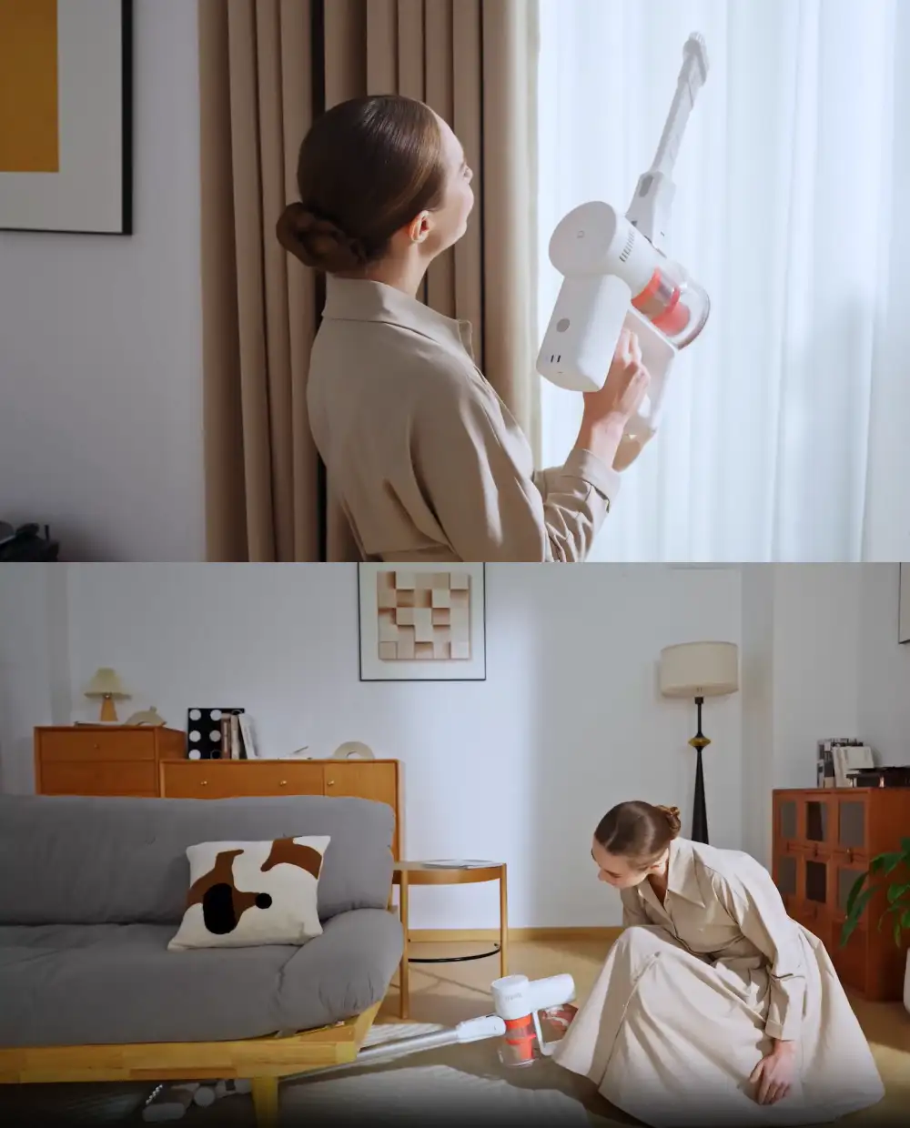 Xiaomi Mijia Vacuum Cleaner 4 C used for curtain cleaning and under-sofa cleaning