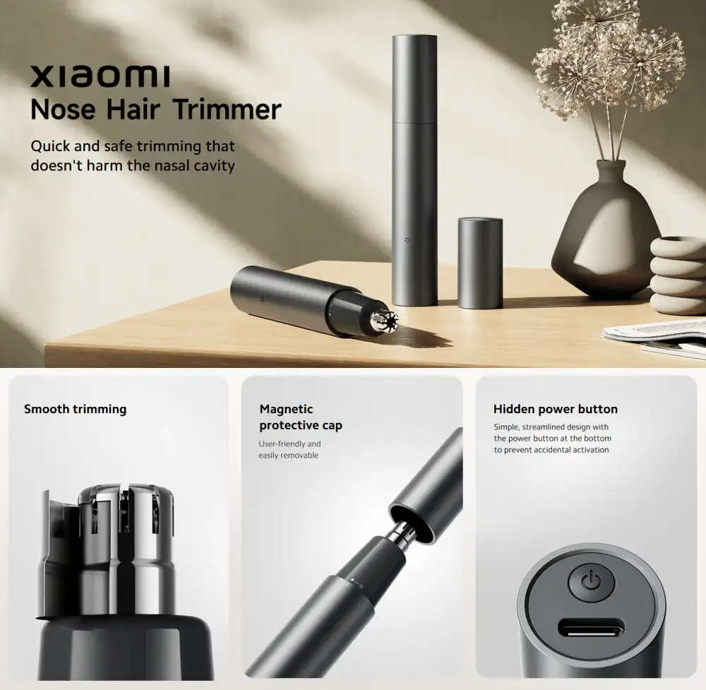 Xiaomi Nose Hair Trimmer MJGHB1LF with Precision Blades, Magnetic Protective Cap and Hidden Power Button